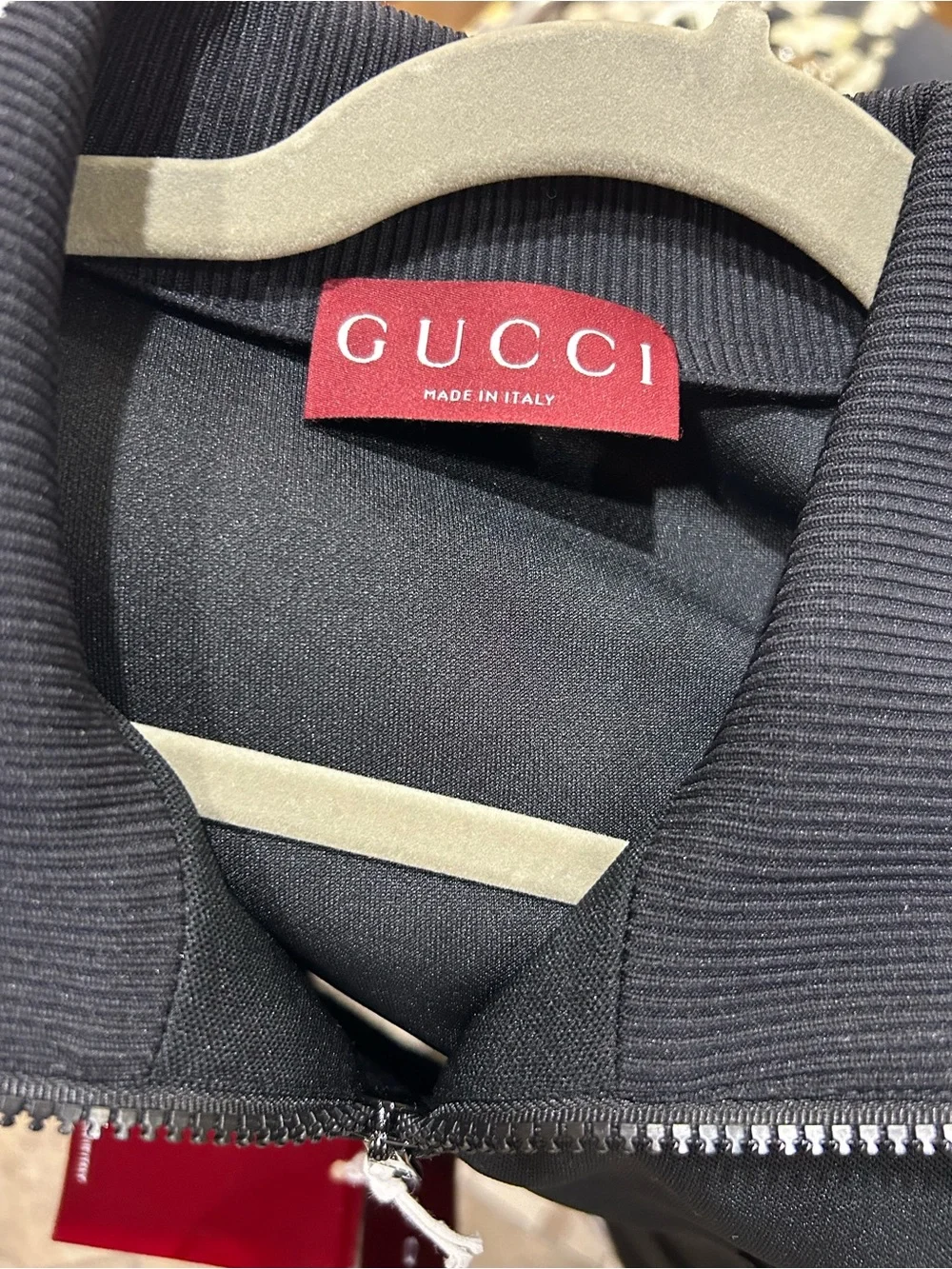 Men's Gucci jersey technical, zip up jacket, web, trim, size medium made Italy
